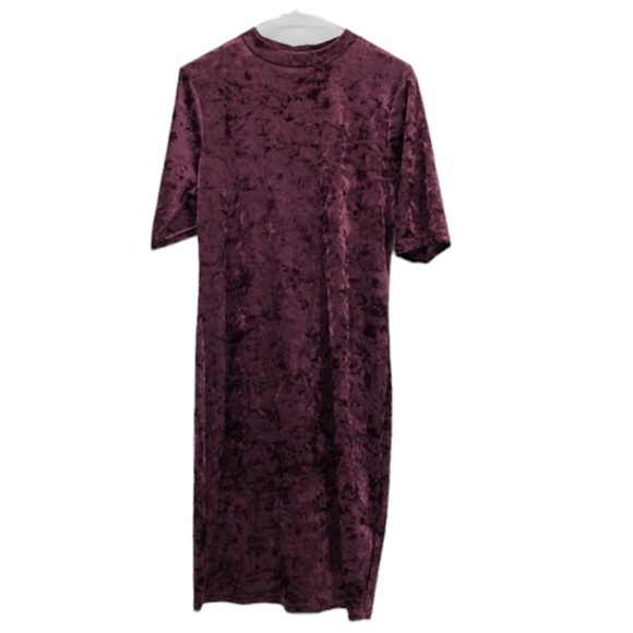 B. young Purple crushed velvet bodycon high neck tube dress short sleeves - Picture 2 of 16